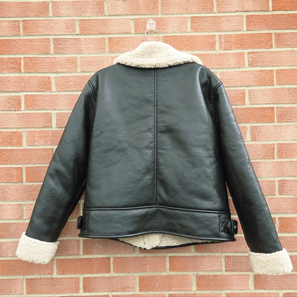 Topshop shearling aviator jacket in black and cream Medium - Picture 6 of 8